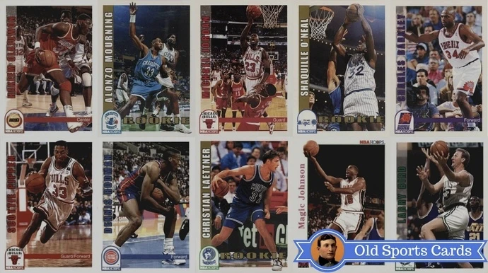 A collage of the most valuable cards from the 1992 NBA Hoops Basketball sports card set.A collage of the most valuable cards from the 1992 NBA Hoops Basketball sports card set.