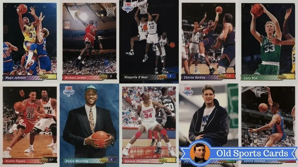 A collage of the most valuable cards from the 1992 Upper Deck Basketball sports card set.