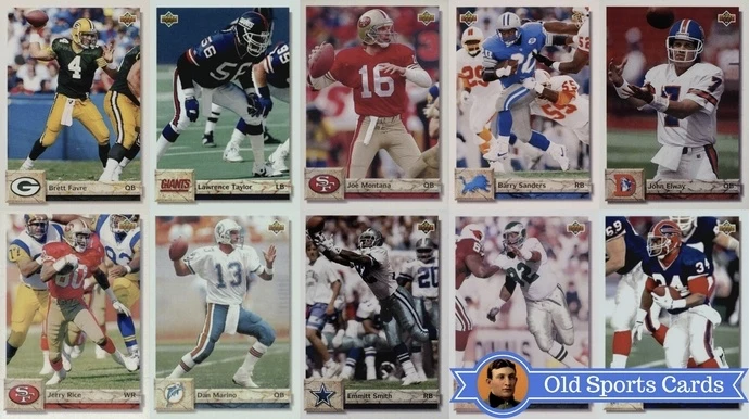 A collage of the most valuable cards from the 1992 Upper Deck Football sports card set.A collage of the most valuable cards from the 1992 Upper Deck Football sports card set.