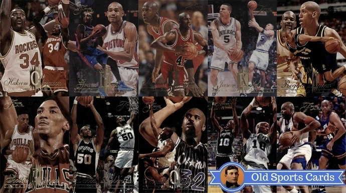 A collage of the most valuable cards from the 1994 Flair Basketball sports card set.