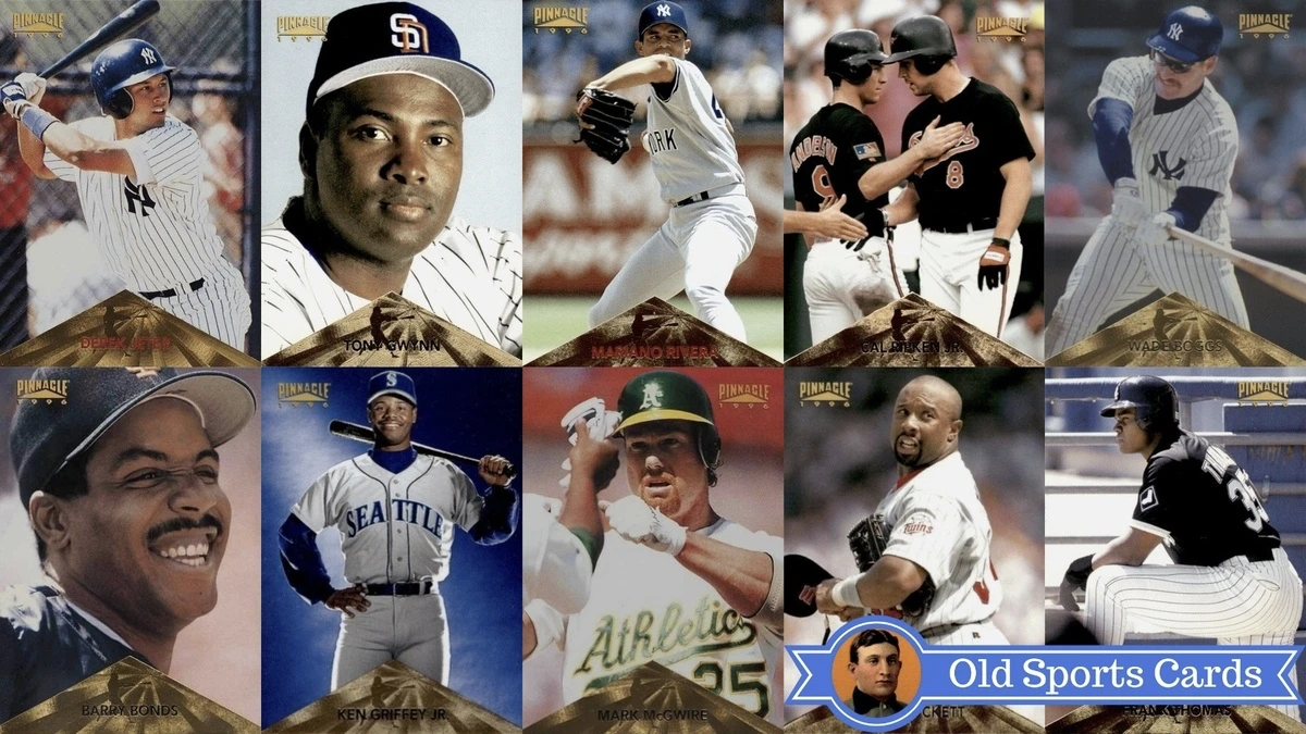 A collage of the most valuable cards from the 1996 Pinnacle Baseball sports card set.