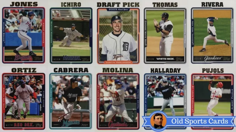 A collage of the most valuable cards from the 2005 Topps Baseball sports card set.
