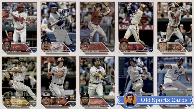 A collage of the most valuable cards from the 2023 Topps Baseball sports card set.