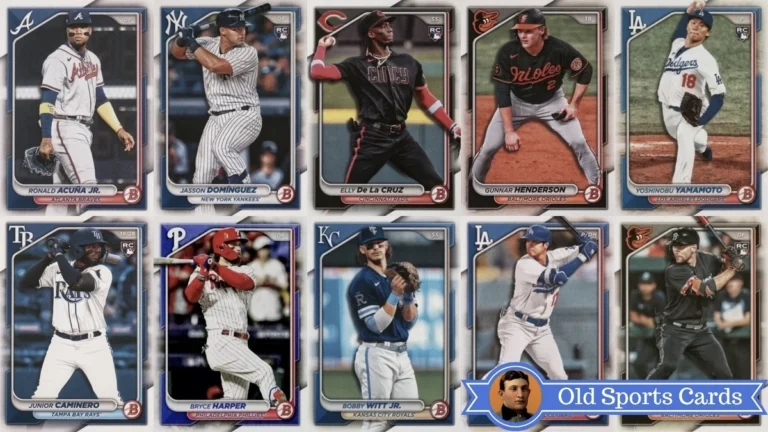 A collage of the most valuable cards from the 2024 Bowman Baseball sports card set.