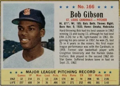 1963 Post Cereal 166 Bob Gibson Baseball Card