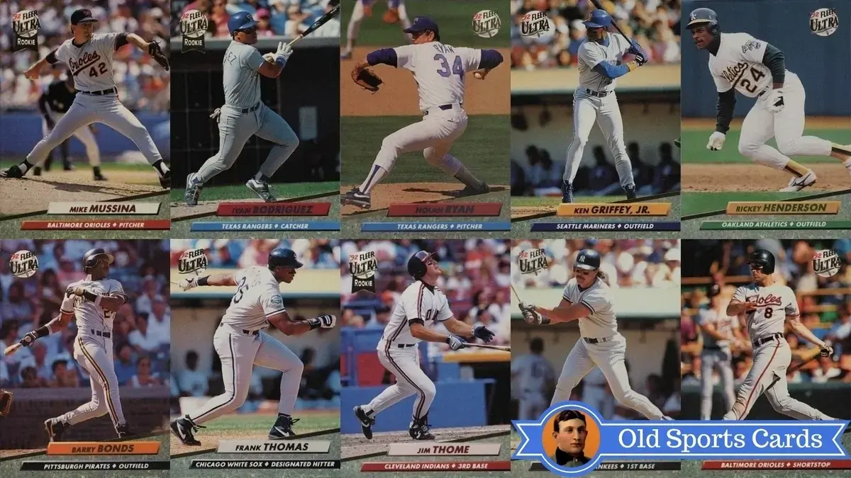 A collage of the most valuable cards from the 1992 Fleer Ultra Baseball sports card set.