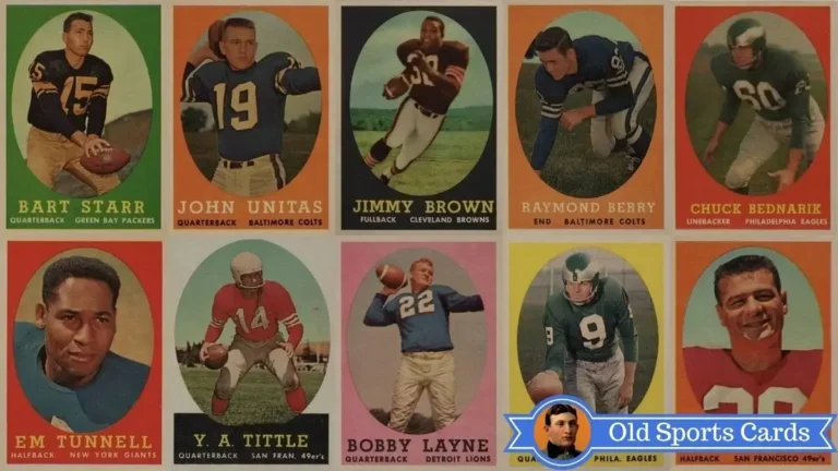 A collage of the most valuable cards from the 1958 Topps Football sports card set.